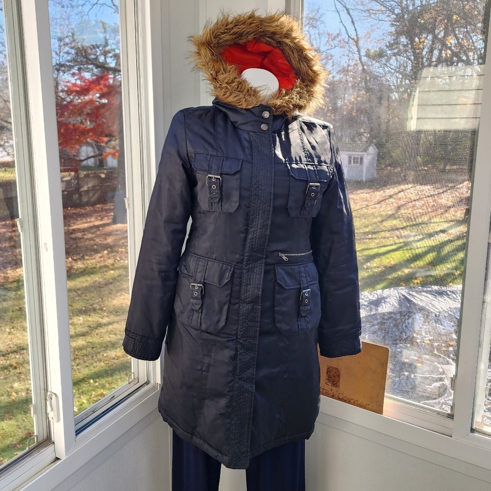 Weather Vane Black Waterproof Faux Fur Trim Hood Utility Insulated Down Coat - Picture 8 of 16